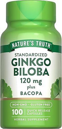 Nature's Truth Ginkgo Biloba 120mg | Plus Bacopa | 100 Quick Release Capsules | Standardized Extract | Non