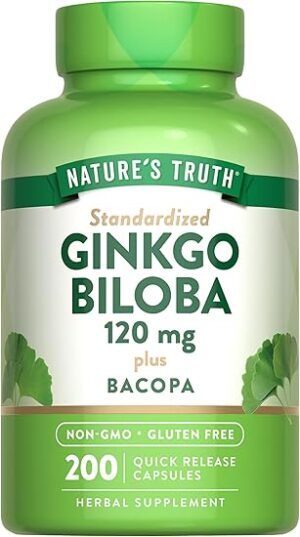 Nature's Truth Ginkgo Biloba 120mg | Plus Bacopa | 200 Quick Release Capsules | Standardized Extract | Non