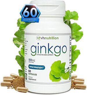 VH Nutrition Ginkgo BILOBA | 550mg Standardized Extract Supplements | Cognitive and Memory Support* | Boost Mental Clarity and Focus | Brain Health Supplement | 60 Capsules