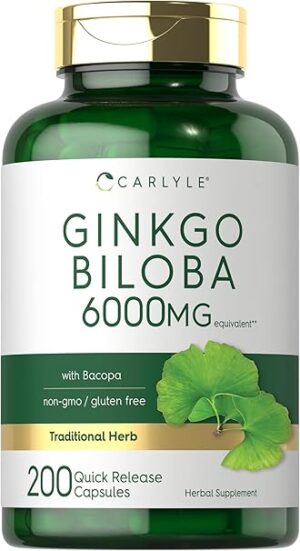 Carlyle Ginkgo Biloba Pills | 6000mg | 200 Capsules | with Bacoba Extract | Extra Strength