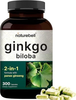NatureBell Ginkgo Biloba 6 000mg with Panax Ginseng 500mg Per Serving | 300 Capsules – Max Strength Ginko Biloba Extract Supplements