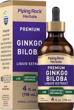 Piping Rock Ginkgo Biloba Supplements | 4 fl oz | Premium Liquid Herbal Extract | Certified Botanical | Non GMO
